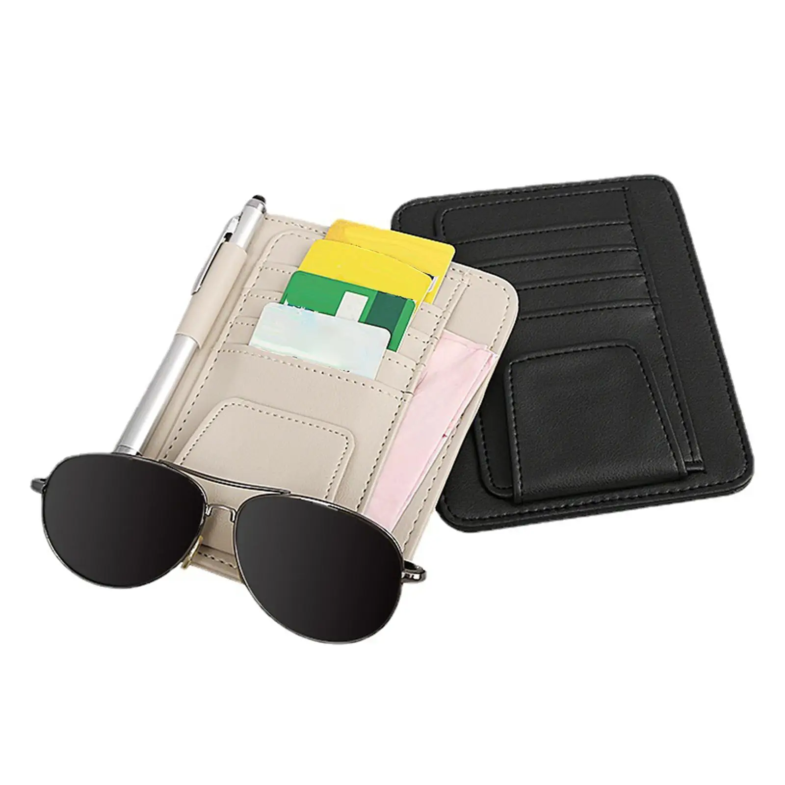 Car Sun Visor Organizer PU Leather Multi Layer Ticket Card Clips Pen Wallet Holder for Byd Atto 3 Automotive Storage