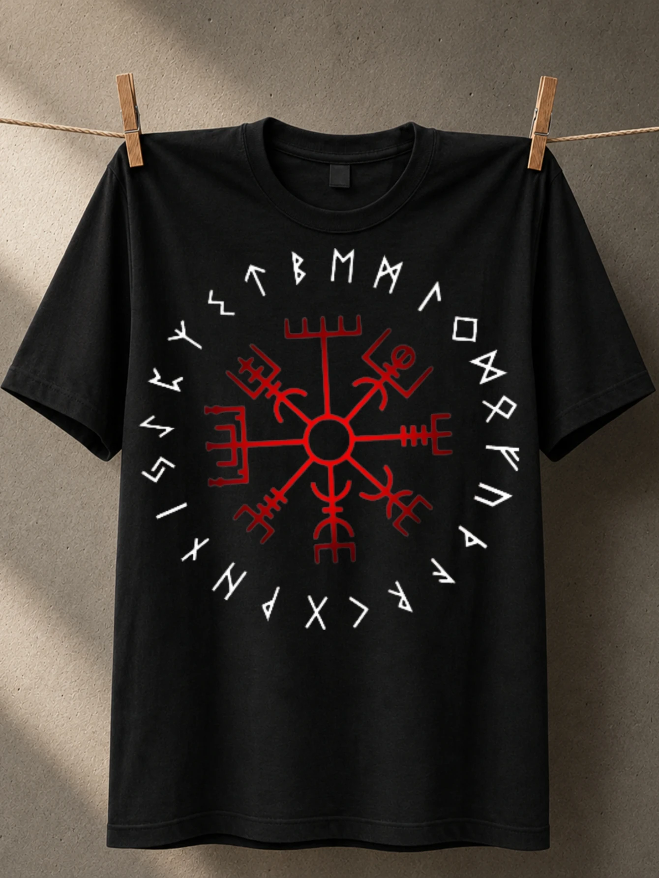 Red Rune Compass circular  runes around central red sigil Nordic magic symbol and dark mystic style  Unisex All T-Shirt
