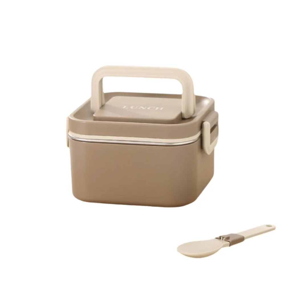 

304 Stainless Steel Square Lunch Box with Spoon Leakproof Lunch Container Detachable Airtight Lid Food Storage Box Kitchen
