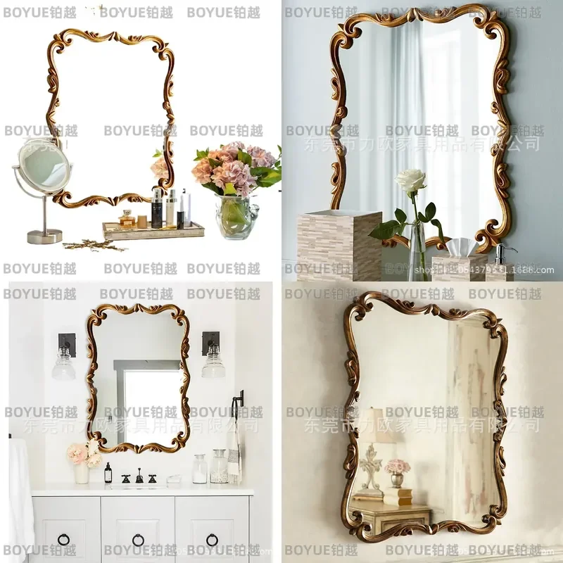 French Retro LED Wall Mirror for Bathroom Living Room Corridor Dining Room Decorative Background Hanging Lighted Vanity Glass