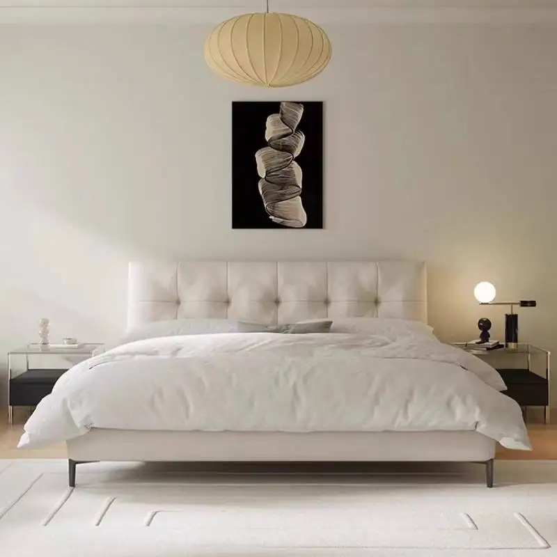 

Wooden White Double Bed Board Couples Large Base Frame Floating Double Bed Size Adults Luxury Cama Casal Furniture For Home