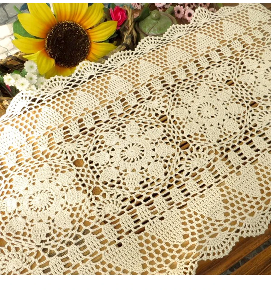 Handmade Cotton Tablecloth Handmade Flower Design Crocheted Table Runner Used for Decoration Table Television Cover 1PCS/lot