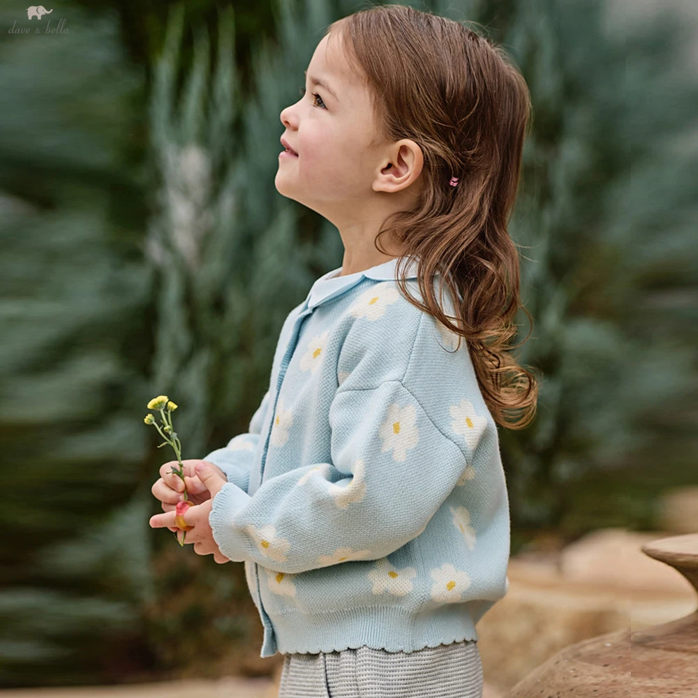 Dave Bella Gilrs Spring Autumn Cardigan Sweater Winter Knitted Cotton Sweater Children Outerwear Kids Clothes DB1260356