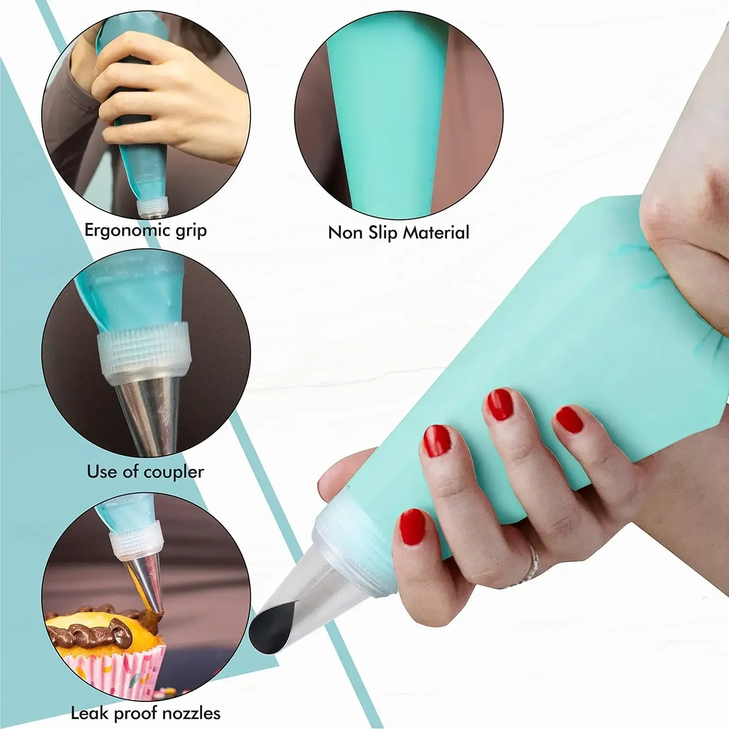 Multifunctional Cake Decorating Tools Silicone Pastry Bag Stainless Steel Cake Mouth Reusable Silicone Bag Tools Pastry Nozzle