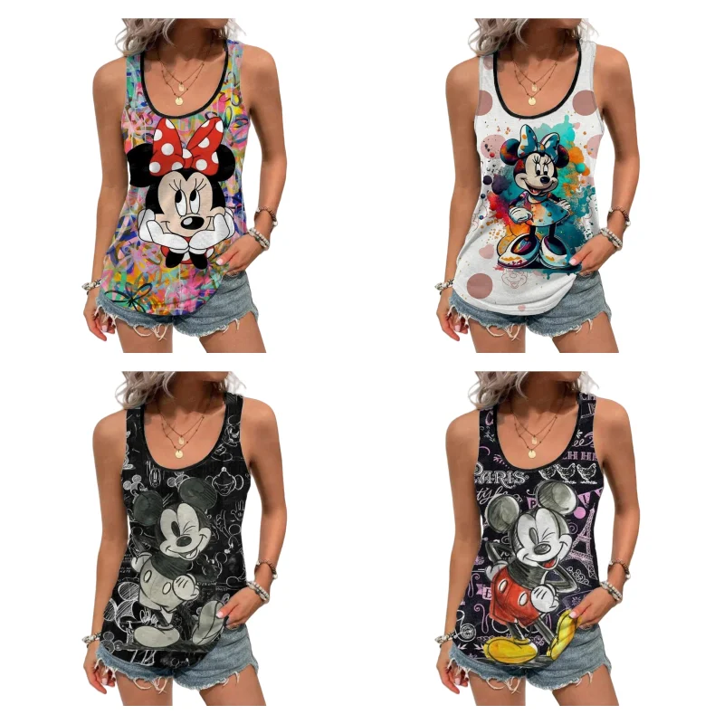 Disney Mickey and Minnie anime two-dimensional cartoon printed sleeveless vest creative sexy casual round neck suspender belt