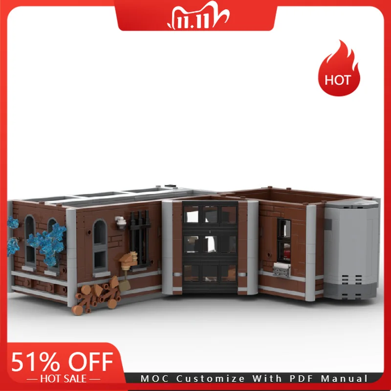 

880 MOC, вид на улицу, модульный психический асилум, бонус, напольные строительные блоки, сделай сам, образовательная сборка, игрушки для детей и взрослых, подарки