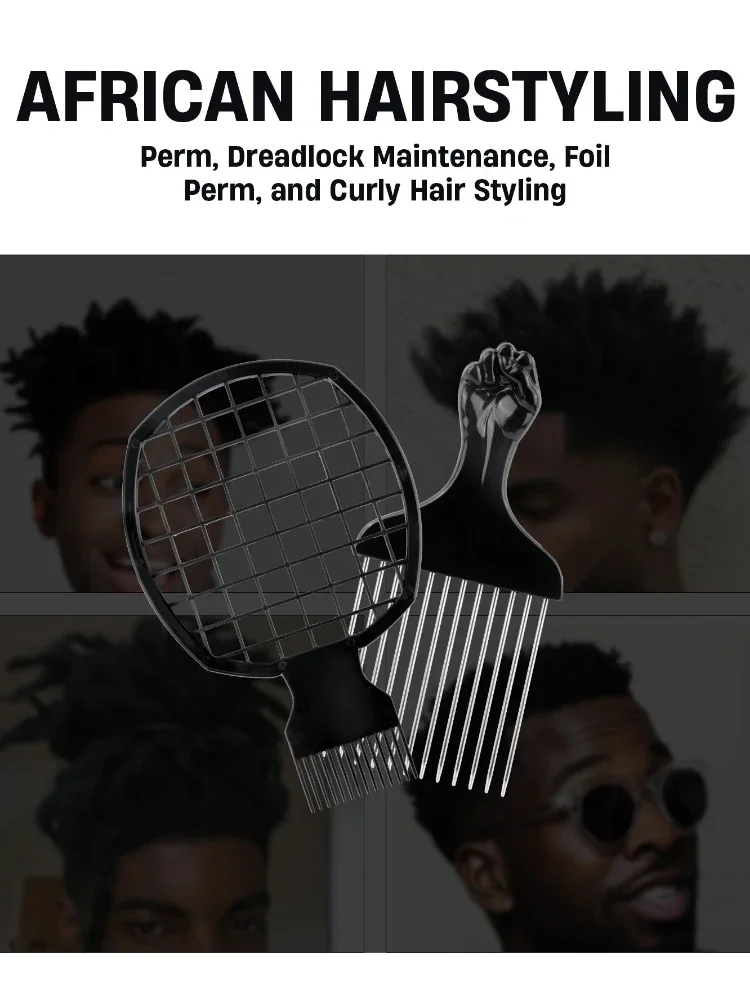 Afro-Lockenkamm, Friseur-Locken-Netzkamm, Einsteckkamm, schwarzer Herren-Locken-Schwamm, Salon-Friseur-Styling-Werkzeug-Set – Detail 4