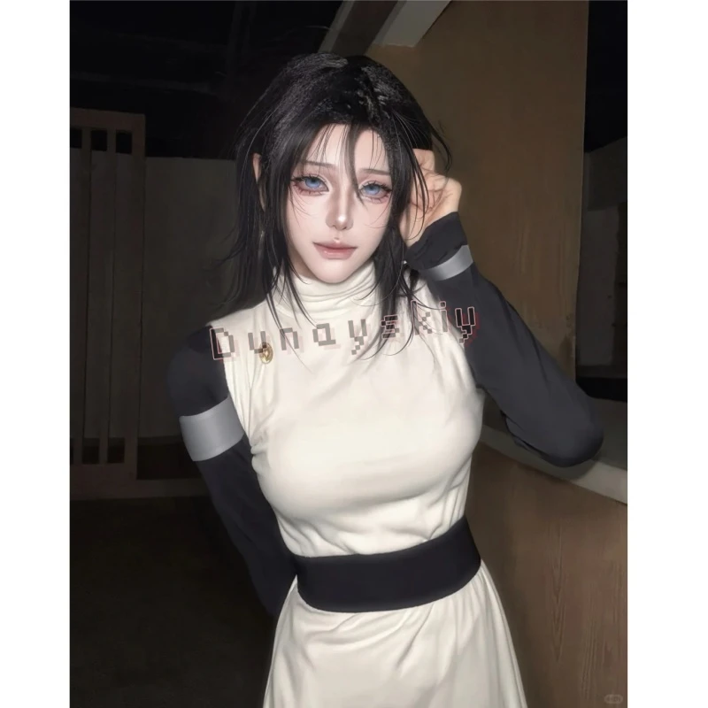 Disfraz de Yuka Okkozsusu, Vestido Largo Blanco, Camiseta Interior Negra, Pelucas de Moda Y2K, JK, Halloween, Navidad, Cosplay de Anime Juts Isen