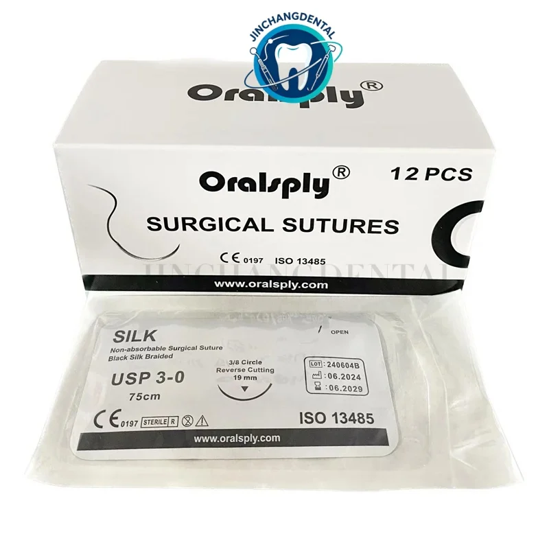 12Pcs/box Dental Tools Oralsply SILK 3-0 / 4-0 Non-Absorbable Surgical Sutures Dentistry lab Tools