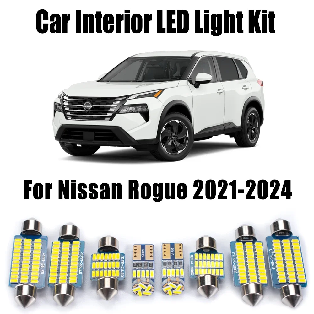 12Pcs Canbus Vehicle LED Interior Map Dome License Plate Trunk Light Kit For Nissan Rogue 2021 2022 2023 2024 Car Ceiling Bulbs
