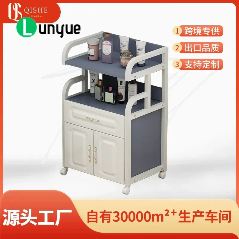 Hair Cutting Cabinet Beauty Tool Storage Cart with Hair Dryer Rack Barber Shop Light Trolley Mobile Organizer Stand