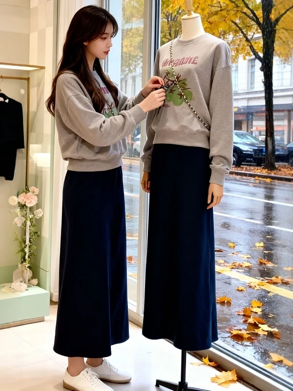 

plus Size Women's round Neck Printed Long Sleeve Sweatshirt Loose Fit Base Shirt Spring Slimming Top Comfortable Korean Style