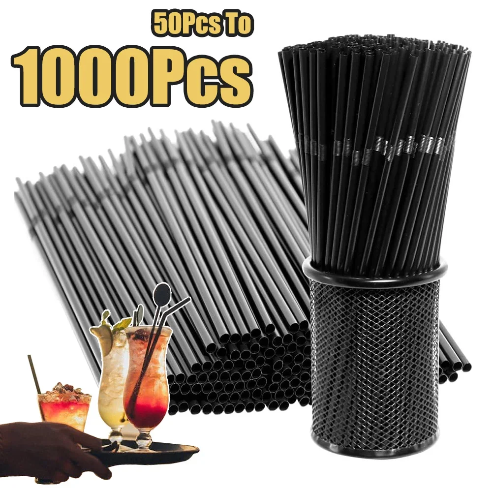 50-1000Pcs Drinking Plastic Black Straws Colorful Flexible Wedding Party Supplies Plastic Drinking Straws Kitchen Accessories