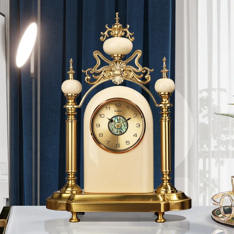 Desktop clock pendulum table watch light luxury seat clock living room decorative seat clock home silent ornament retro quartz