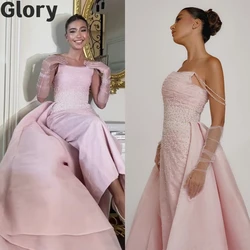 Pink Fairytale Luxury Evening Dresses 2025 Off Shoulder Beads Crystal Tulle Gloves Formal Occasion Customized Prom Dresses