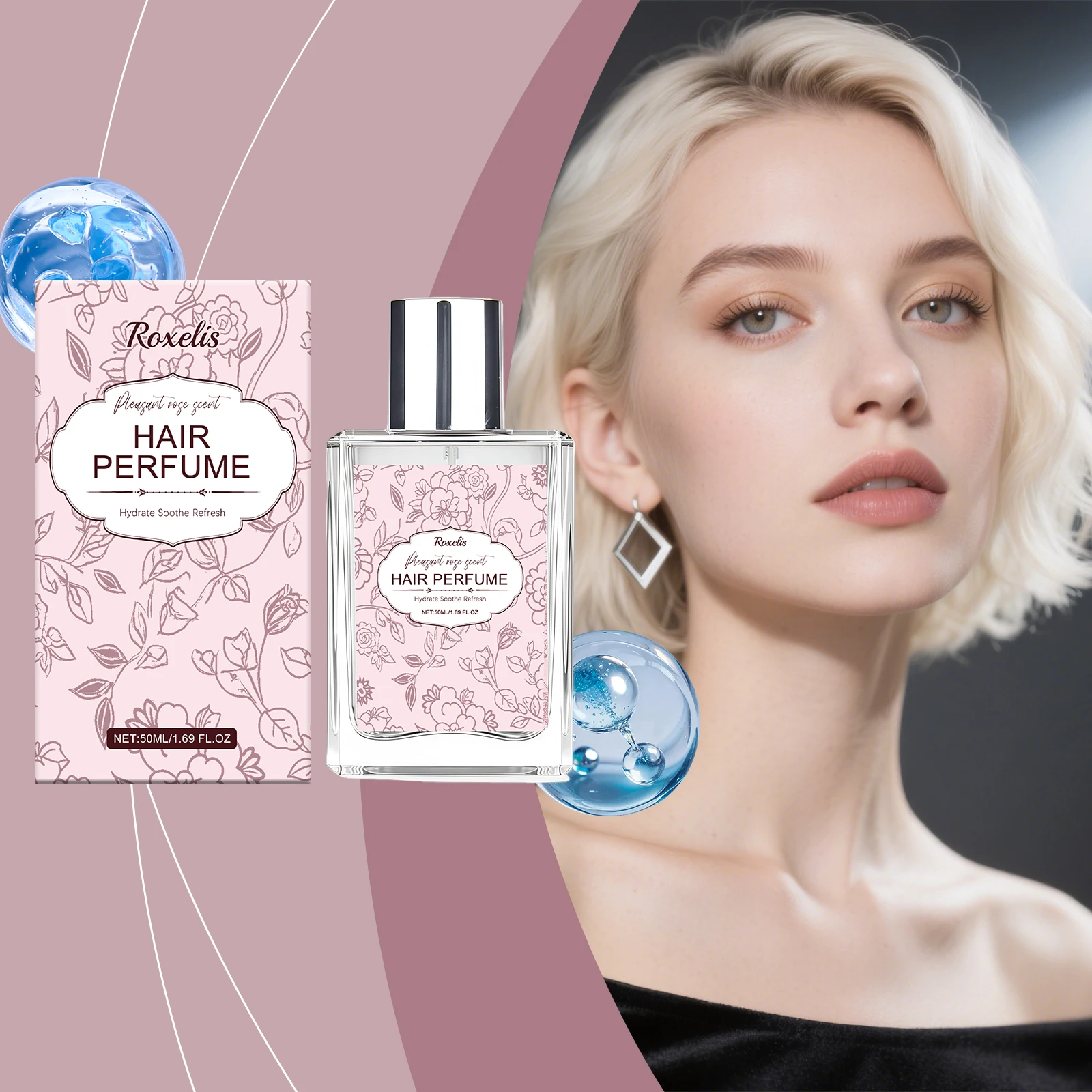 

Roxelis 50ML Soft Rose Fragrance Hair Aroma, Mild, Natural, Fresh, Elegant Eau de Toilette Daily Portable Hair Aroma Spray