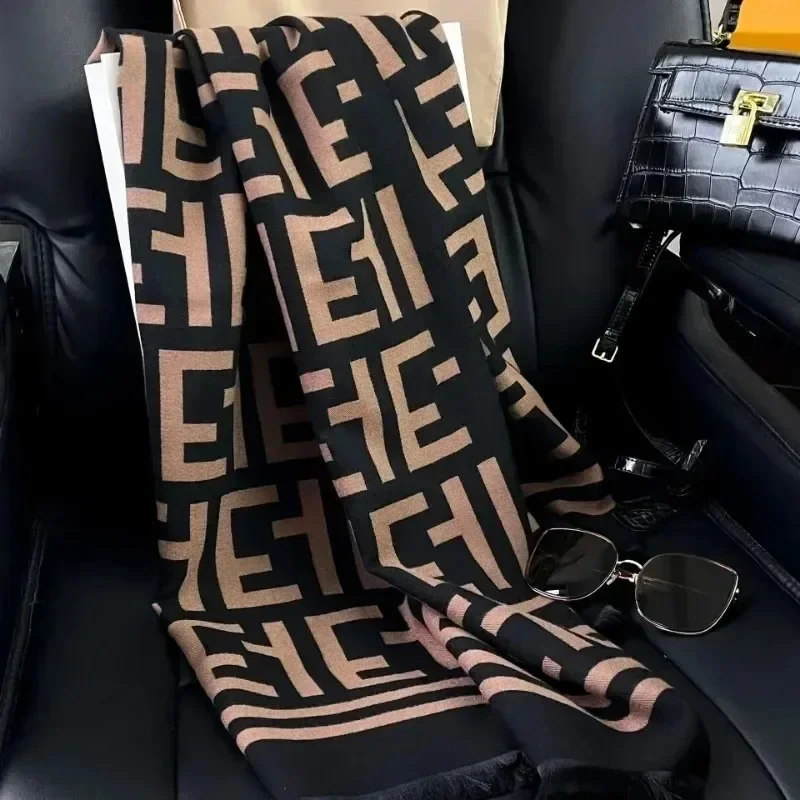 180*70cm Luxury Shawl F Letter Faux Cashmere Shawl Thickened Fall and Winter Design Scarf Warm Double-sided Versatile Scarf