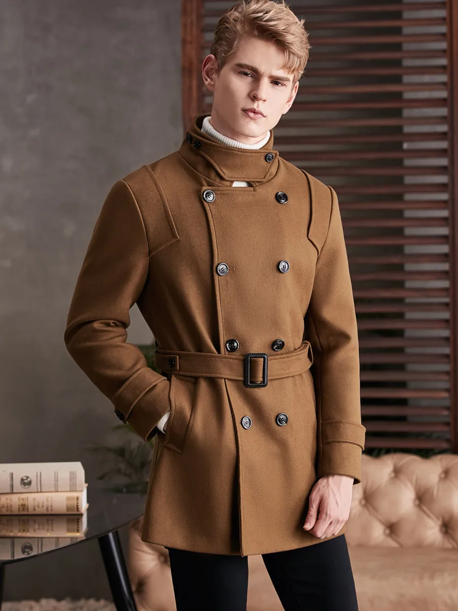 2026 New Mens Wool Blend Overcoat Stand Collar Slim Fit Warm Winter Woolen Coat Big Size 6XL Outwear