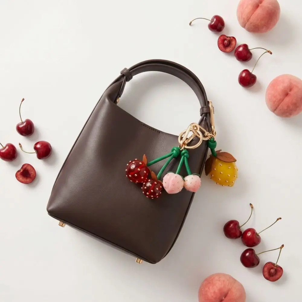 Creative Elegant Fruit Keychain Alloy Inlaid Metal Nails Bag Charm Handmade Peach Cherry Pendant Gift