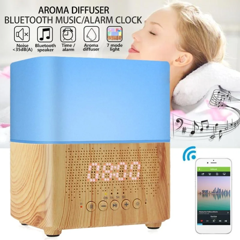 Aromatherapy Essential Oil Diffuser Humidifier, 300ML Ultra-Modern Aromatic Diffuser With Time Display, Blue-Tooth Speaker