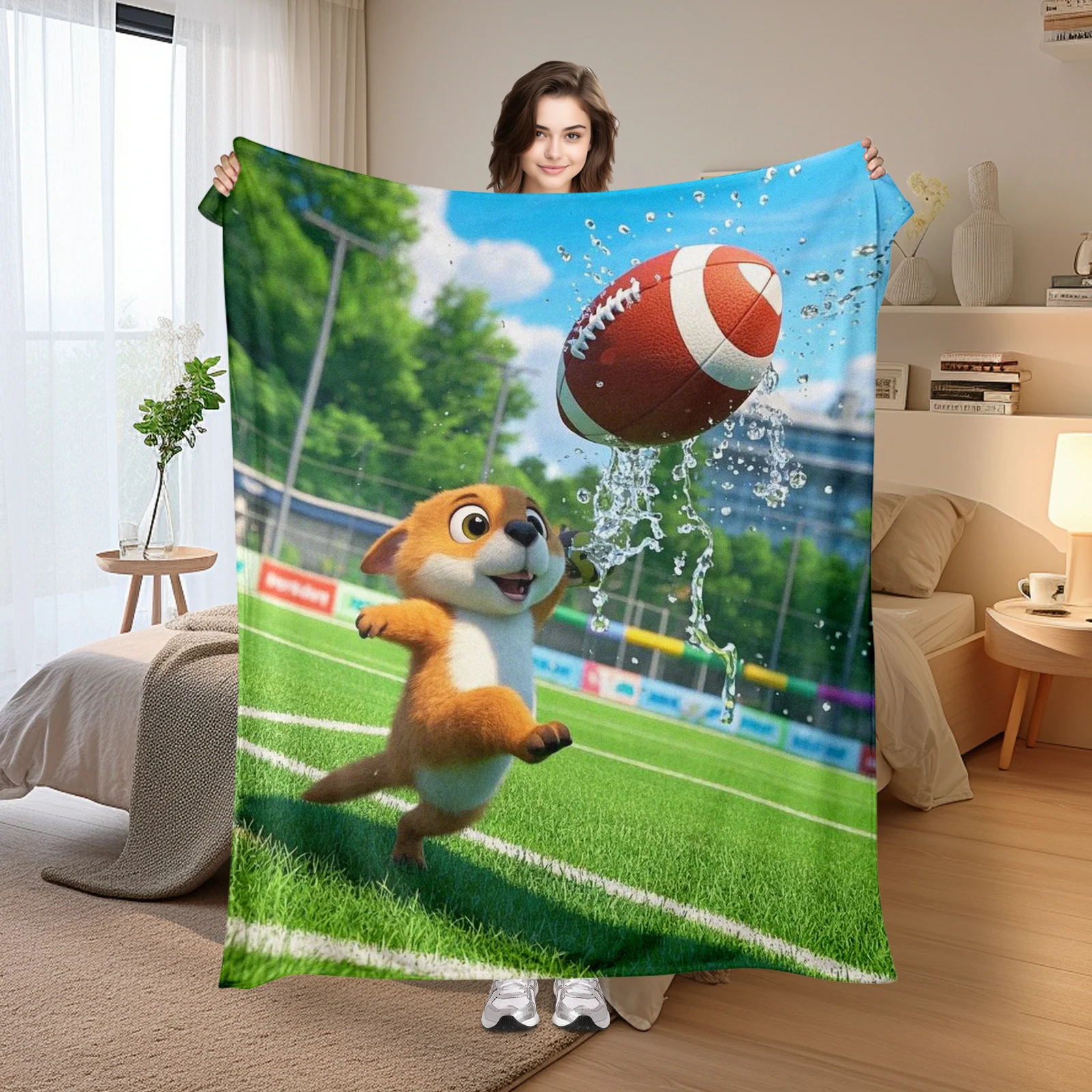 Vibrant Football And Leopard Print Themed Blanket With Kickoff Design For Unique And Sporty Home Decor Style