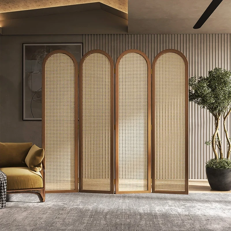 

Rattan screen partition living room folding mobile solid wood bedroom simple hotel office entrance new Chinese retro