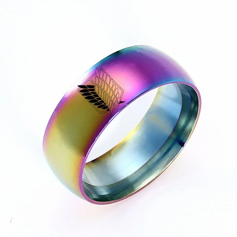 Anillo de acero inoxidable de 8mm de ataque a los Titanes, anillos de dedo con bandera de alas de la libertad para hombres y mujeres, joyería para fanáticos de Anime