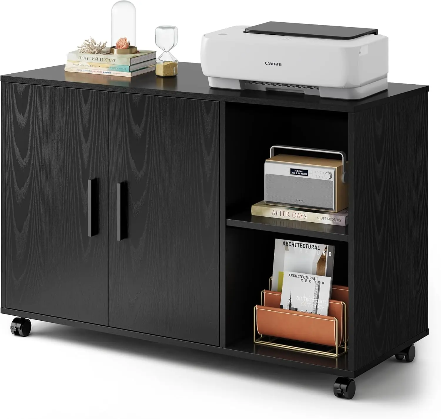 Office Storage Cabinet with Doors and Shelves, Lateral Printer Cabinet for Office Supplies and File Storage