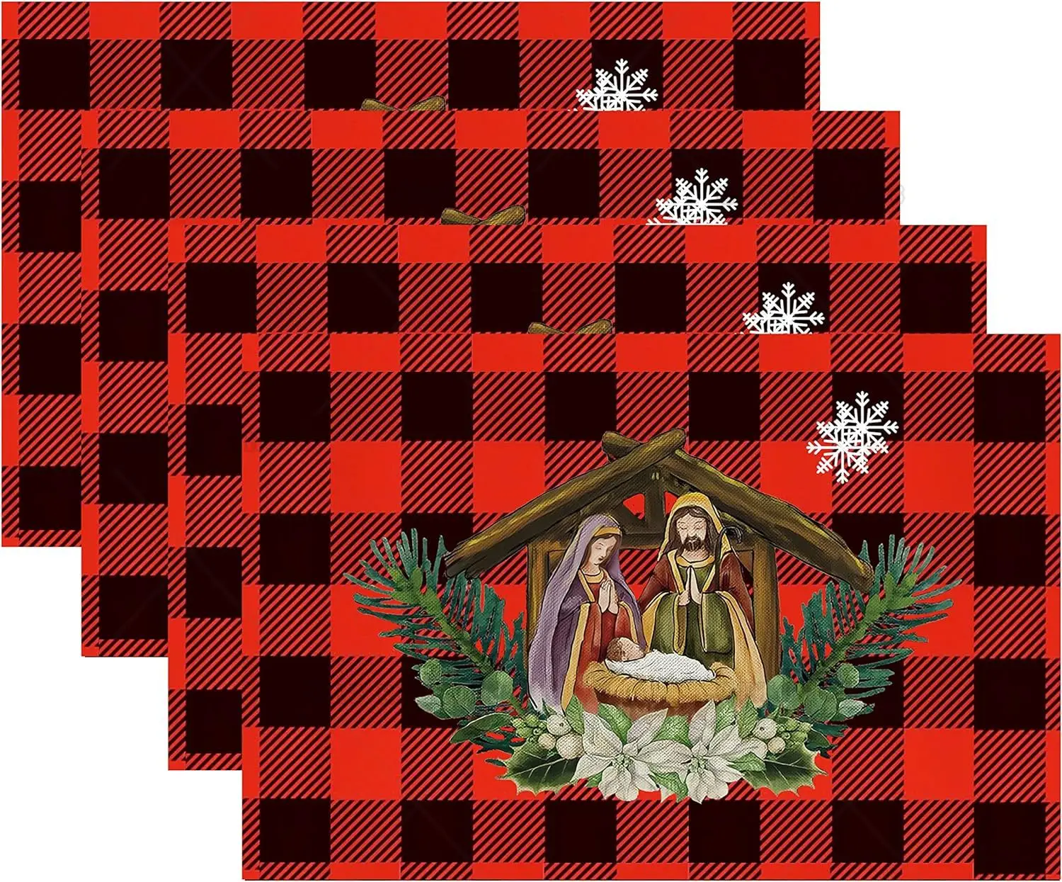 

Black Red Buffalo Plaid Log Cabin Christmas Placemats Set of 4 Seasonal Winter Merry Xmas Table Mats Kitchen Dining Decoration