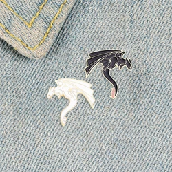 Cute Black White Dragon Enamel Pin Cartoon Pterosaur Brooches Animal Alloy Clothing Backpack Badge Jewelry Gift for Friends Kids