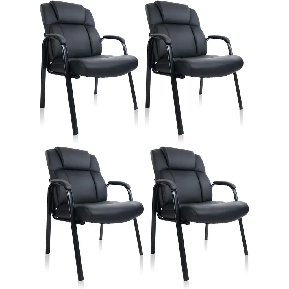 

6-Pack Heavy Duty Leather Executive Chairs, Wide Seat for 500lbs, Padded Armrests, No Wheels, Ideal for Office, Conference, Wait
