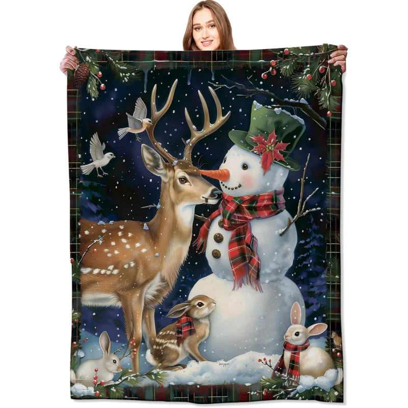 

Christmas Deer Woodland Friends Blanket Cute Winter Wonderland Throw Blankets, for Kids Girls Women,Lightweight Soft