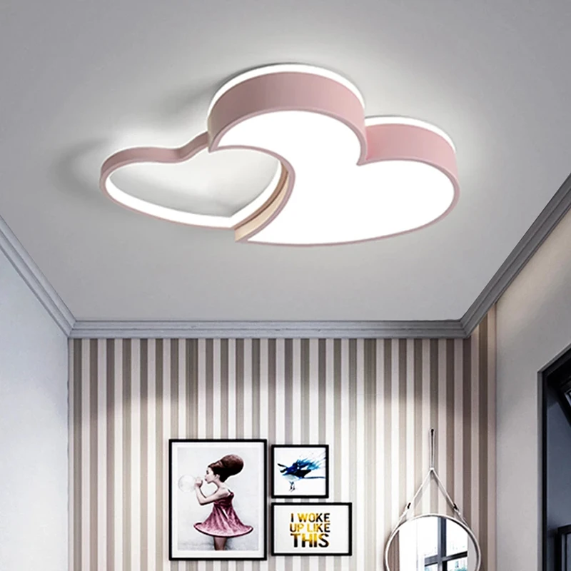 2023 Heart Shaped Children's Room Ceiling Lamp Modern Simple Nordic Warm Langwen Bedroom Creative Princess Room Pendant Lamp