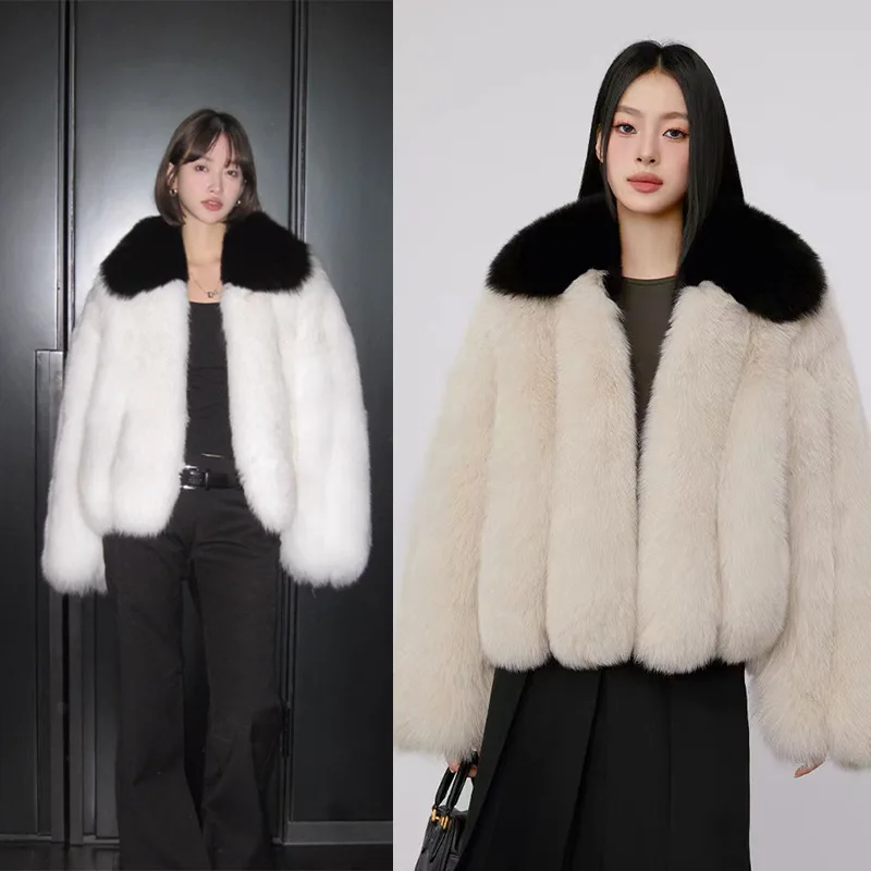 2024 Autumn/Winter Vertical Striped Collar Imitation Fur Coat Loose, Casual, Fashionable, Versatile Short Coat