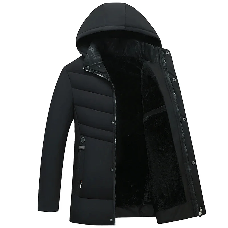 

New Fashion Fleece Hooded Winter Coat Men Thick Warm Mens Jacket Windproof Gift For Father Husband Parka Parkas