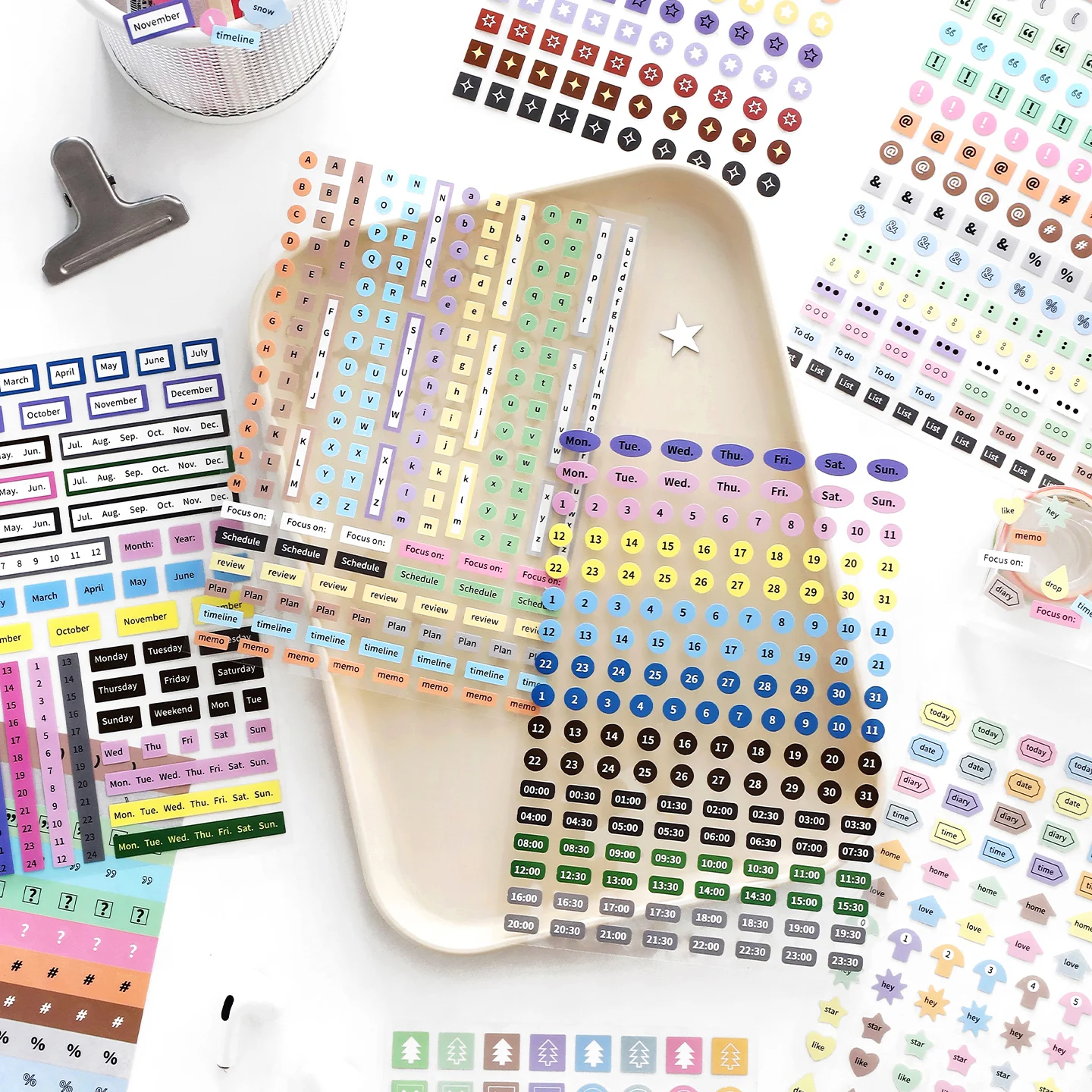 2pcs INS Simplicity Aesthetic Sticker Book Color Mini Basic Stickers for Scrapbooking Cute Cartoon Design Phone Case Decor Decal