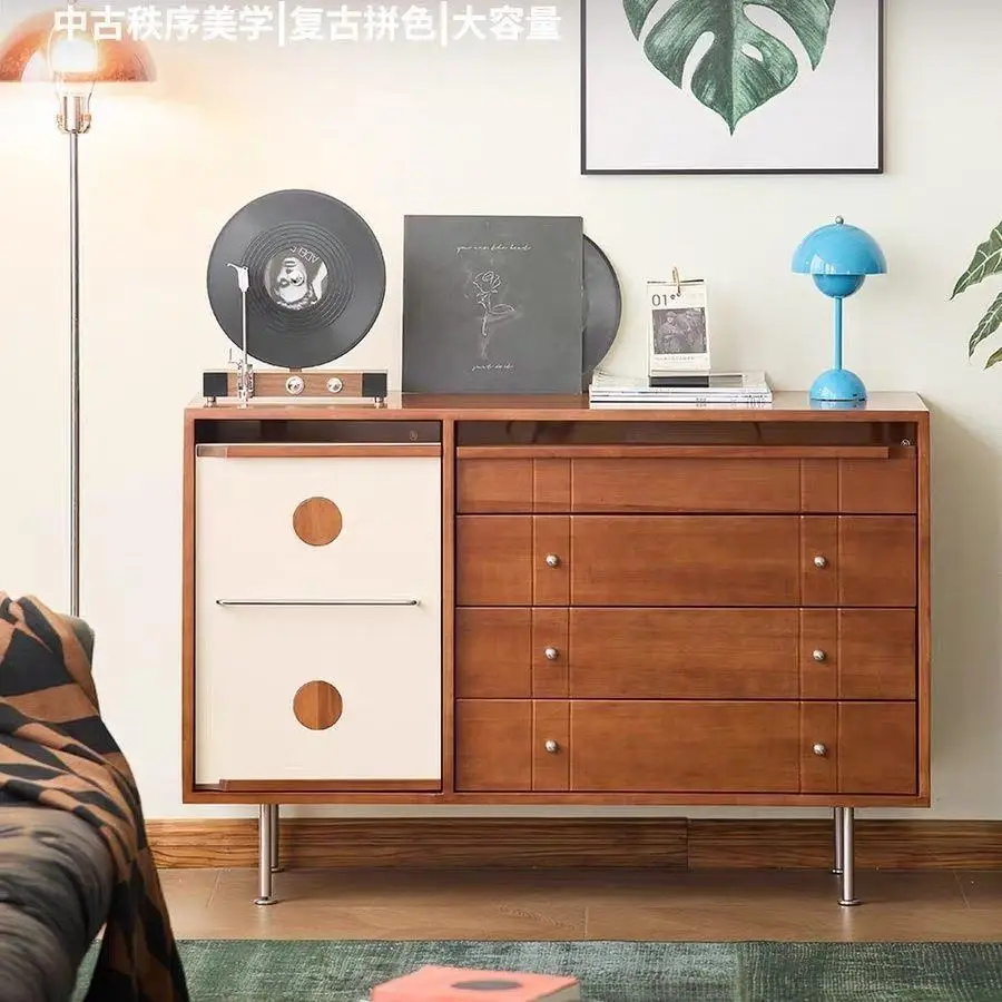 Retro style solid wood chest cabinet color matching dining side cabinet storage living room locker home wall coffee table