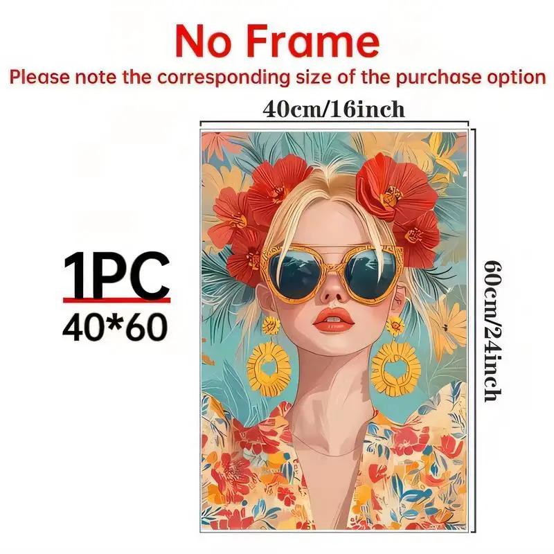 Vibrant Tropical Floral & Fashion Woman Iron Wall Art - 40x60cm Bohemian Style Decor, Perfect for Bedroom/Beach Villa - Iron Mat