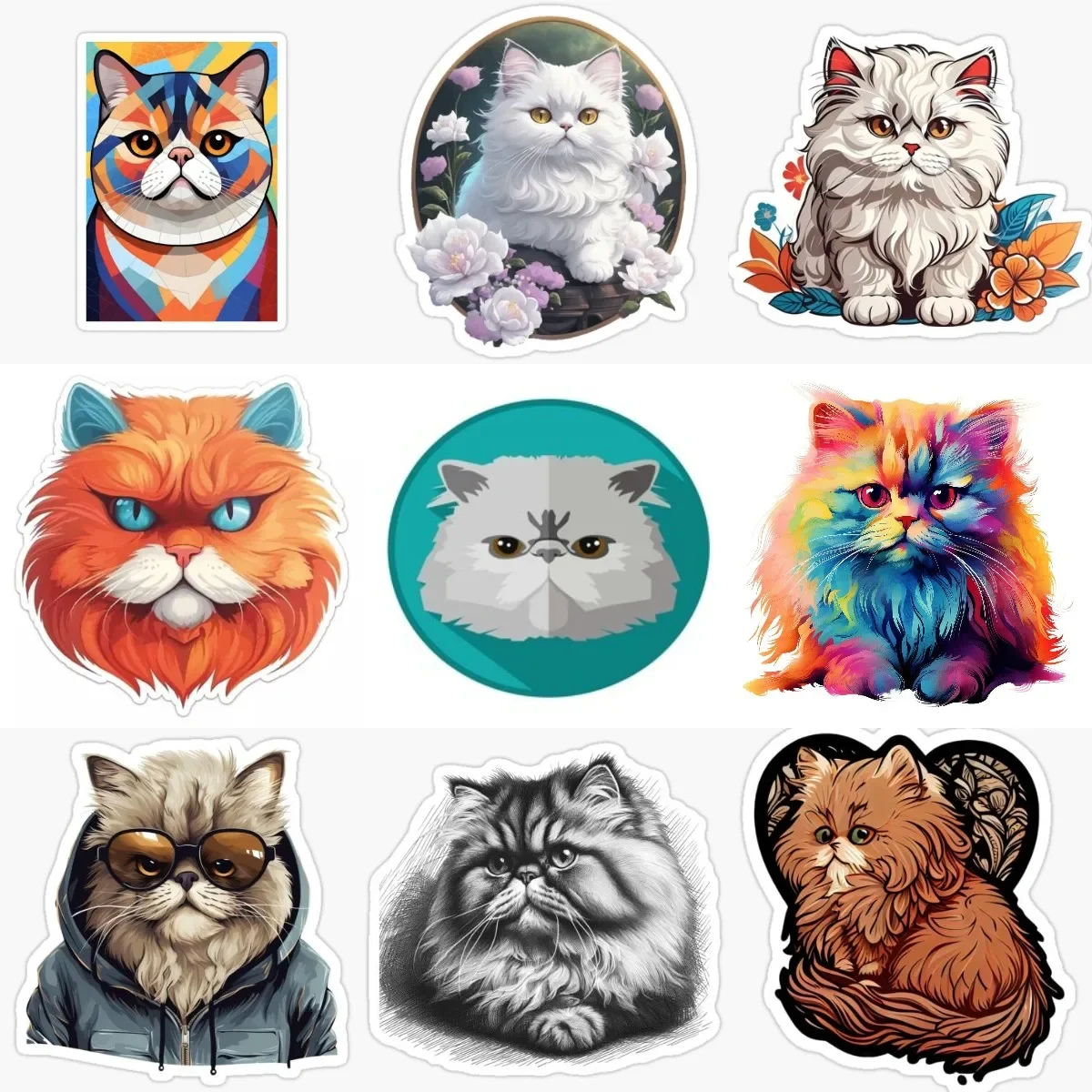 

Creative Persian Cat Pets Catoon Personalized Sticker for Decorate Fridge Room Wall Window Car Truck Decal Accessories