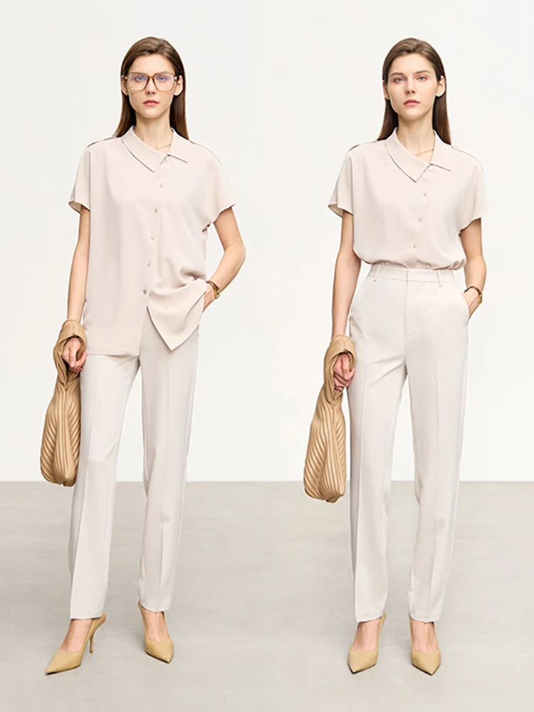 AMII Minimalism Asymmetrical Turndown Collar Loose Chiffon Women Shirts & Blouses Chic 2023 Summer Solid Female Tops 12342565