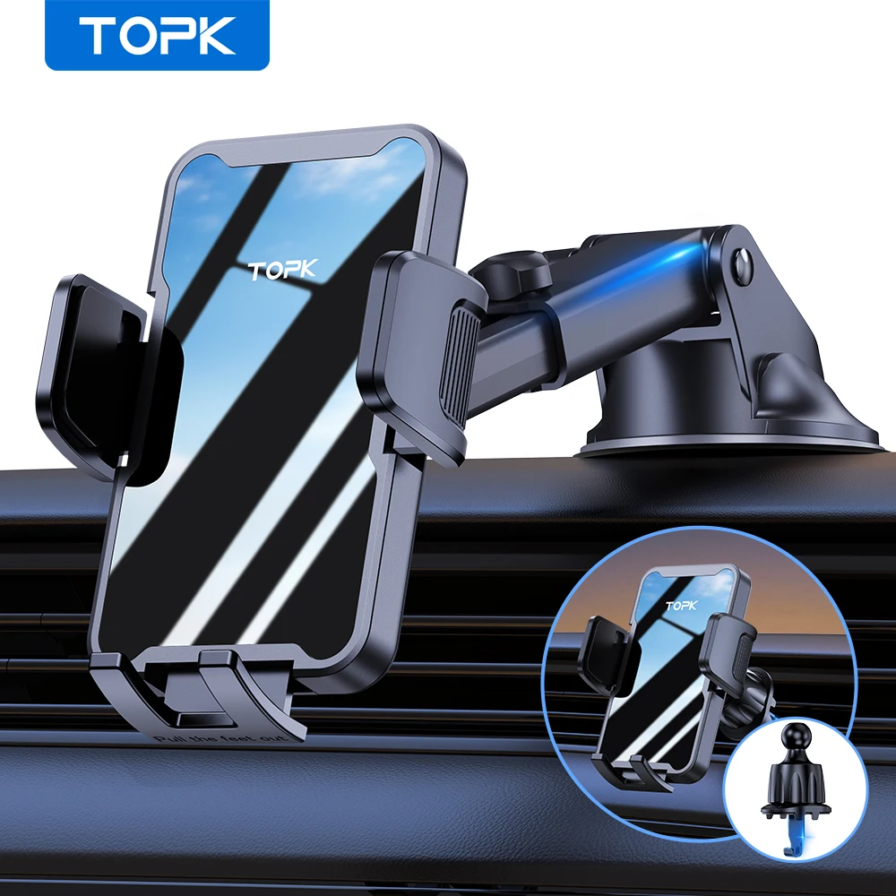 

TOPK Автомобильный держатель для телефона на присоске, универсальная подставка для вентиляционного отверстия и приборной панели, лобовое стекло, автомобильное крепление для мобильного телефона без рук для iPhone