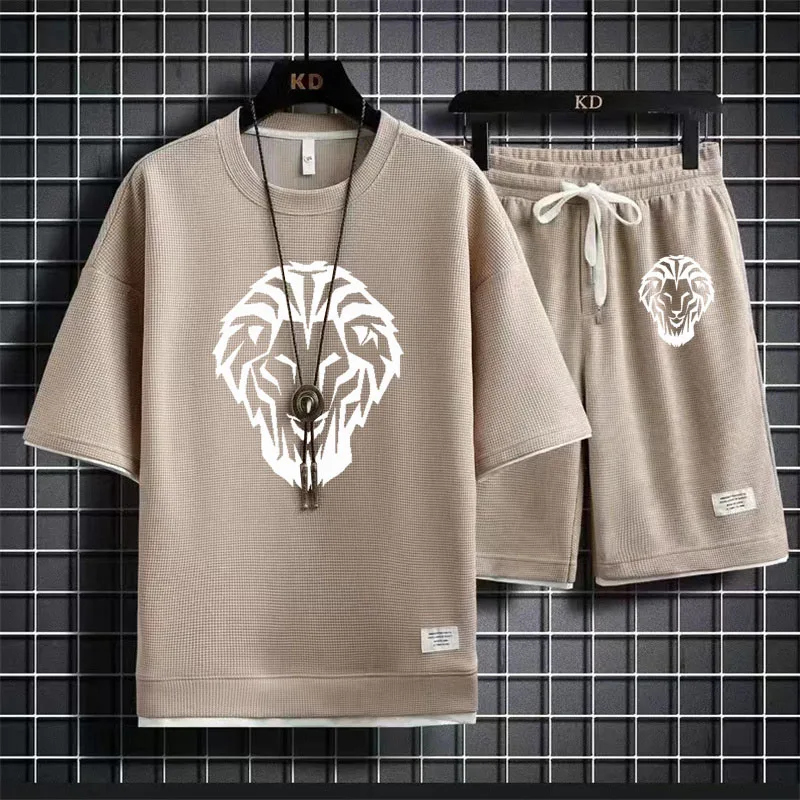 Conjunto de verano para hombre de manga corta + pantalones cortos, conjunto deportivo holgado para correr y fitness, conjunto de camiseta de lino y algodón Leon Athletic Club de Bilbao