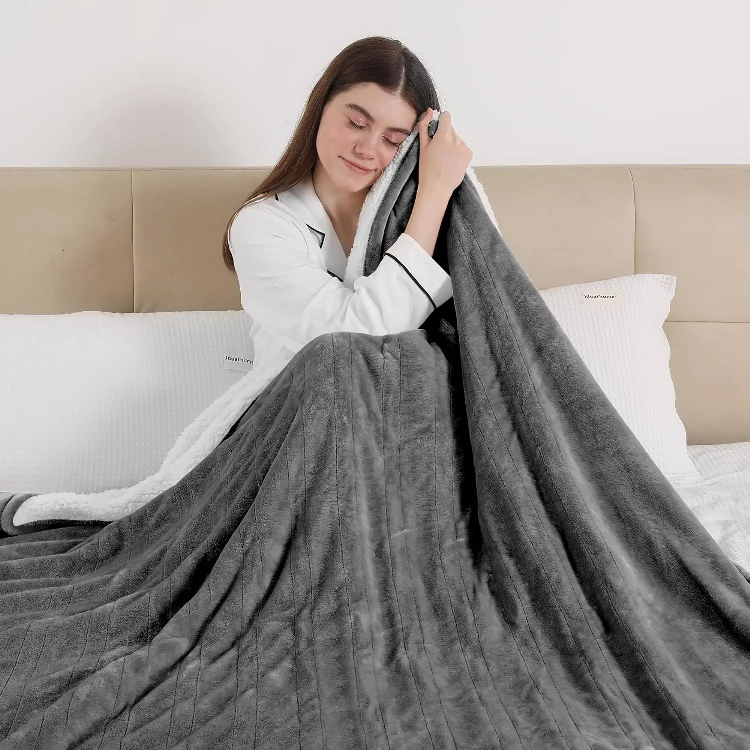 

Электрическое одеяло с подогревом, полноразмерное, 6 уровней нагрева и таймер автоматического отключения, плюшевое, можно стирать в машине, для кровати, кемпинга, офиса, цвет: серый.