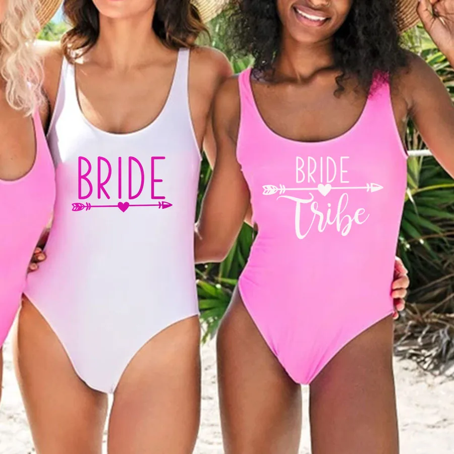 S-3XL One-Piece Swimsuit Women Team Bride Summer Swimwear Higt Cut Low Back Bathing Suit Bachelor Party Swimming Suit Beachwear