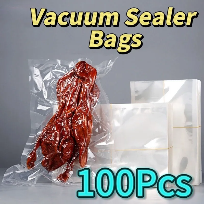 100pcs Vacuum Sealer Bags, Vacuum Airtight Compression Bag, Transparent Food Packaging Bag, For Kitchen Meat,Fruit And Vegetable