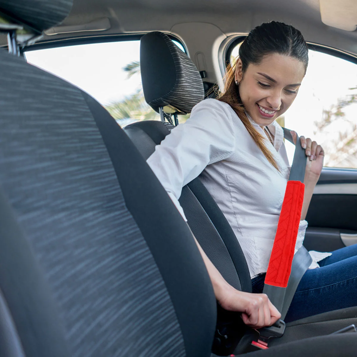 Protezioni per cinture di sicurezza Copertine Tracolla per seggiolino auto ricamata Cuscini grigi