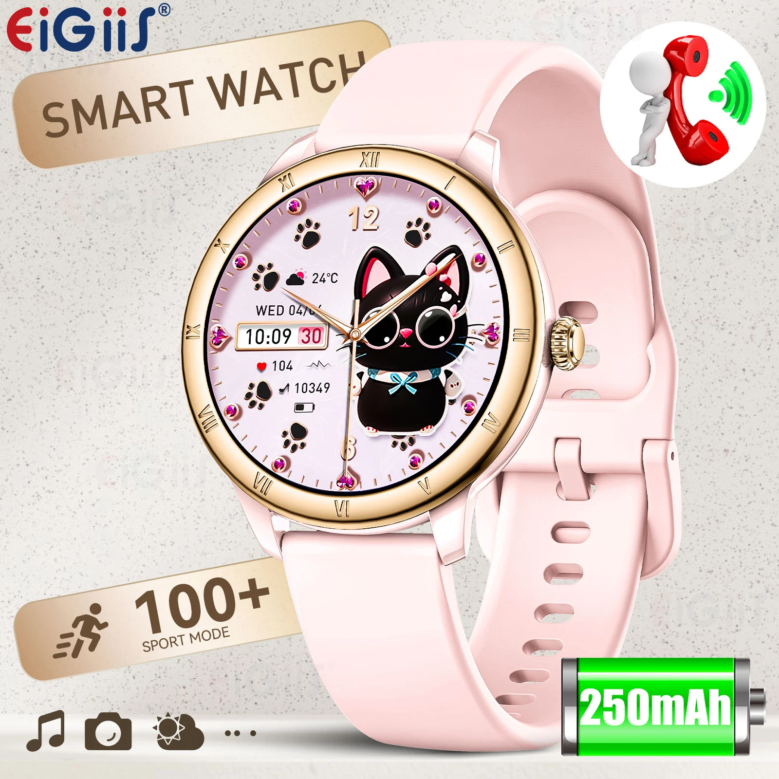 EIGIIS KE8 Women's Smart Watch with Bluetooth Call, Pedometer, Sleep, Calories, Female Physiological Period Recorder Smart Watch