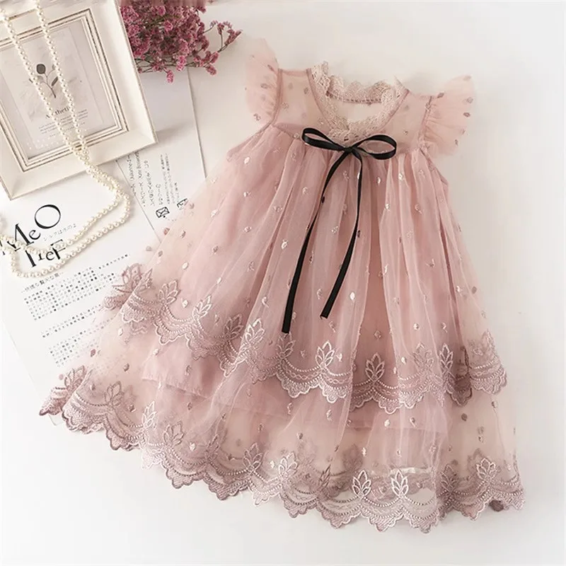 

Girls' stylish princess dress, new children's dress with embroidered mesh skirt, elegant gown