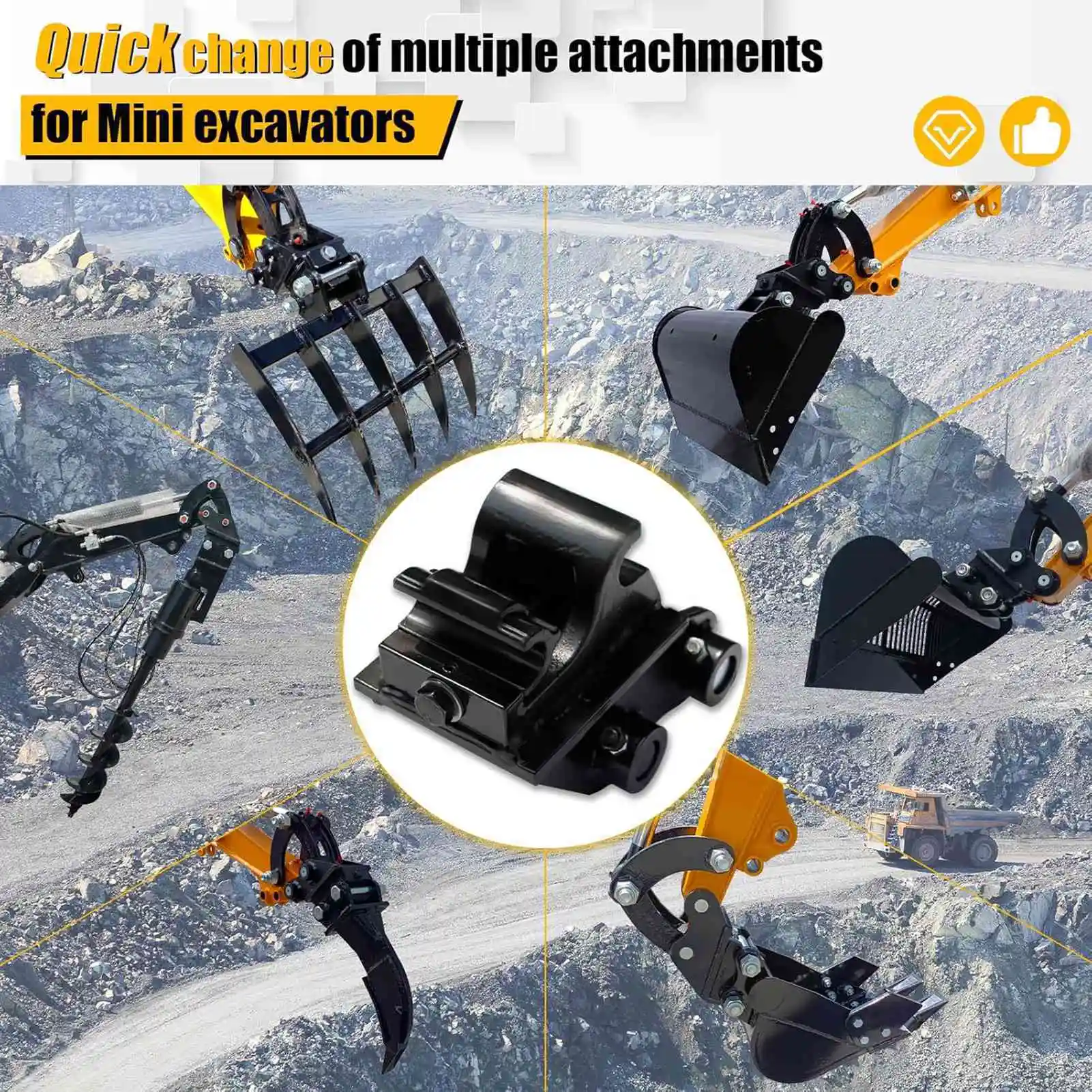 Excavator Quick Coupler Portable Practical Alloy Steel Excavator Attachment Quick Connector Labor Saving for Mini Excavators