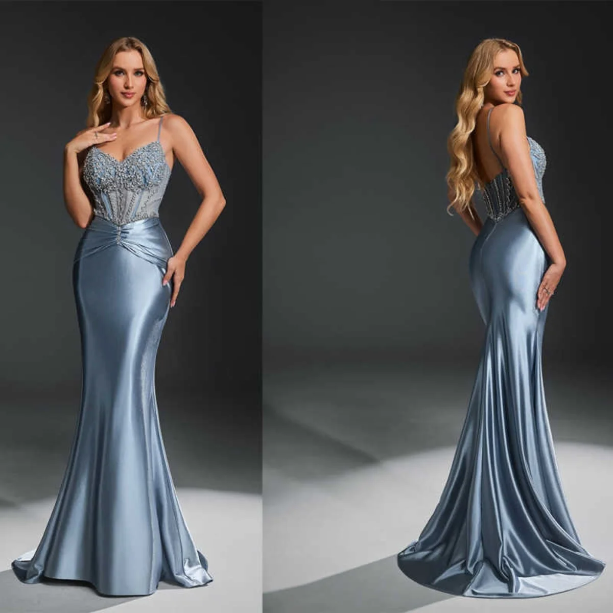 

Customized Mermaid Evening Dresses Spaghetti Strap Crystal Prom Dress Vestidos De Noche Special Occasion Formal Evening